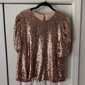 Allison Joy Sparkling Rose Gold Sequin Blouse